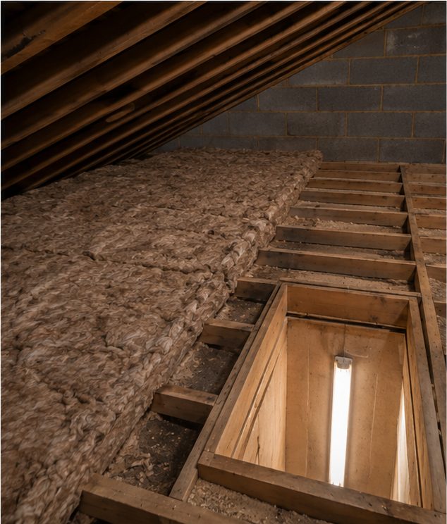 During: Knauf mineral wool being installed in a Manchester loft
